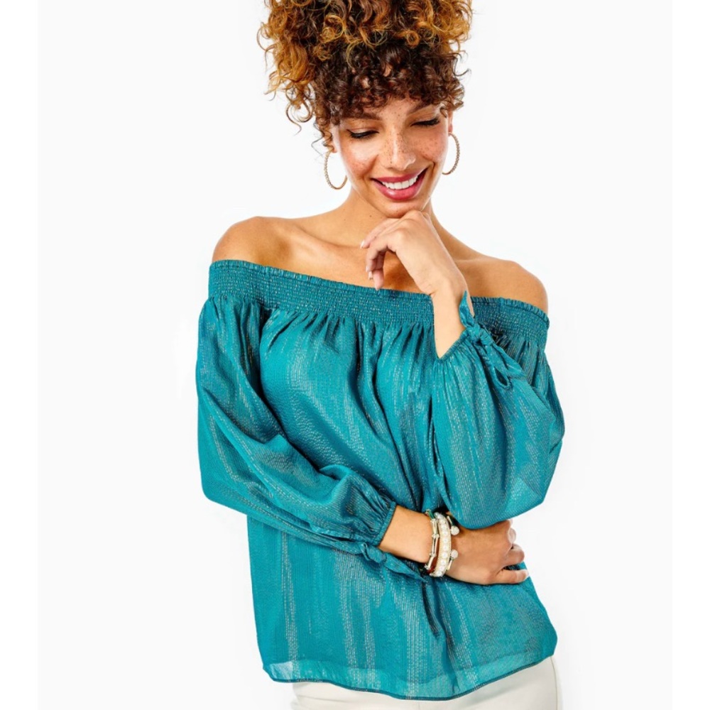 NWT Lilly Pulitzer Maryellen Top Size S Valencia Teal Metallic Stripe
